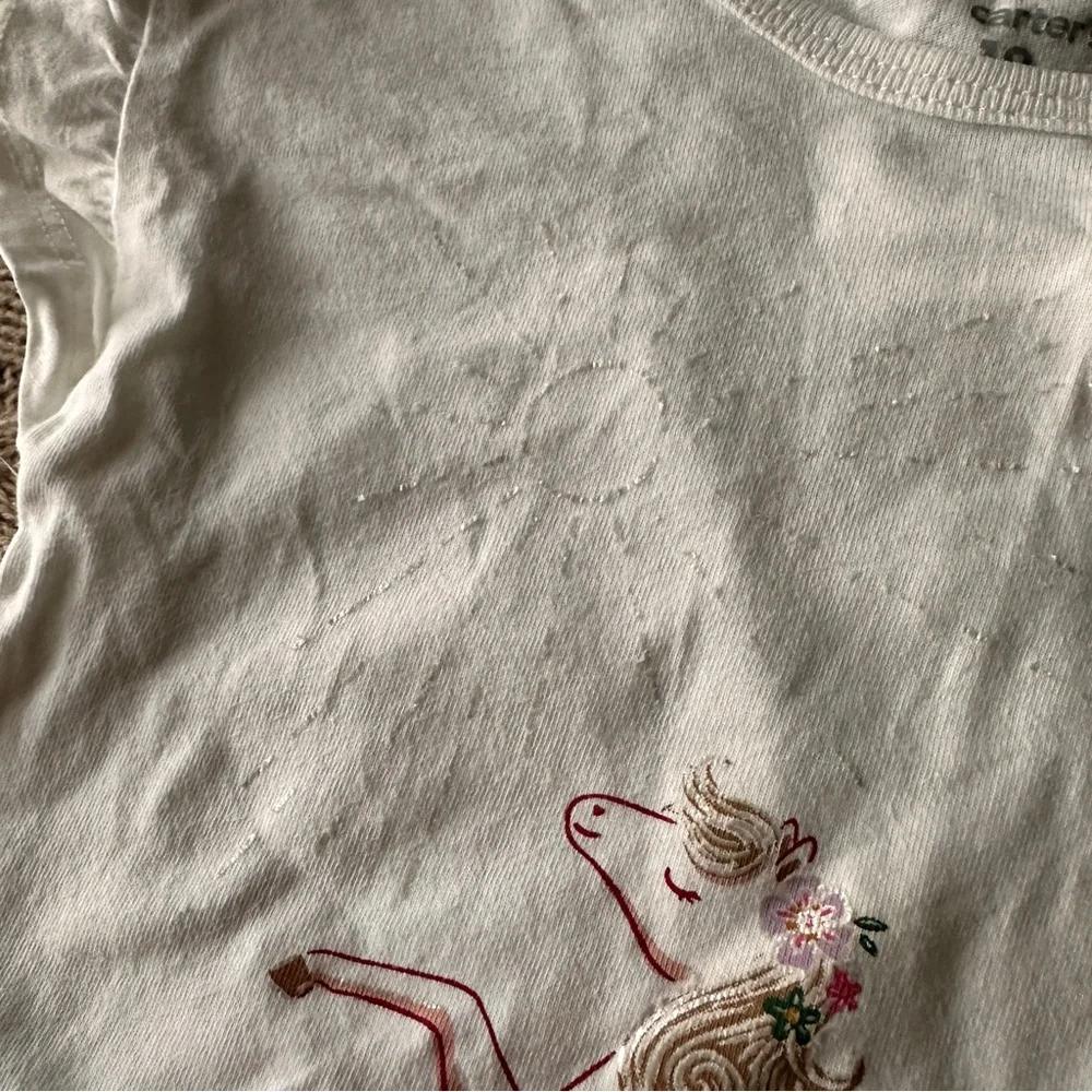 EUC Carter's Baby Girl Tee Shirt, Flower Pony, 18 Months